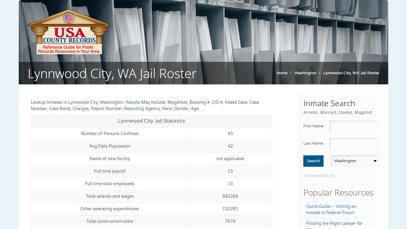 Lynnwood City, WA Jail Roster | Name Search