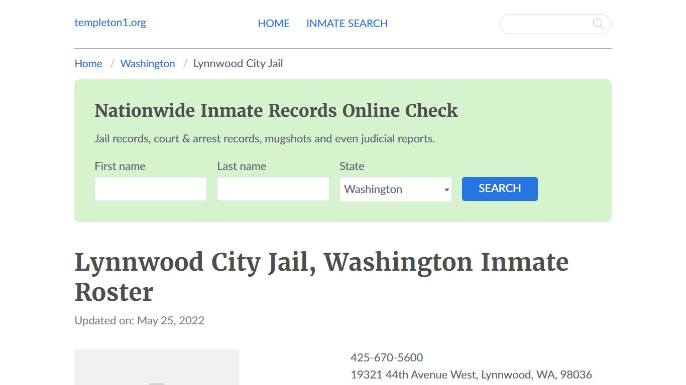 Lynnwood City Jail, Washington Inmate Booking